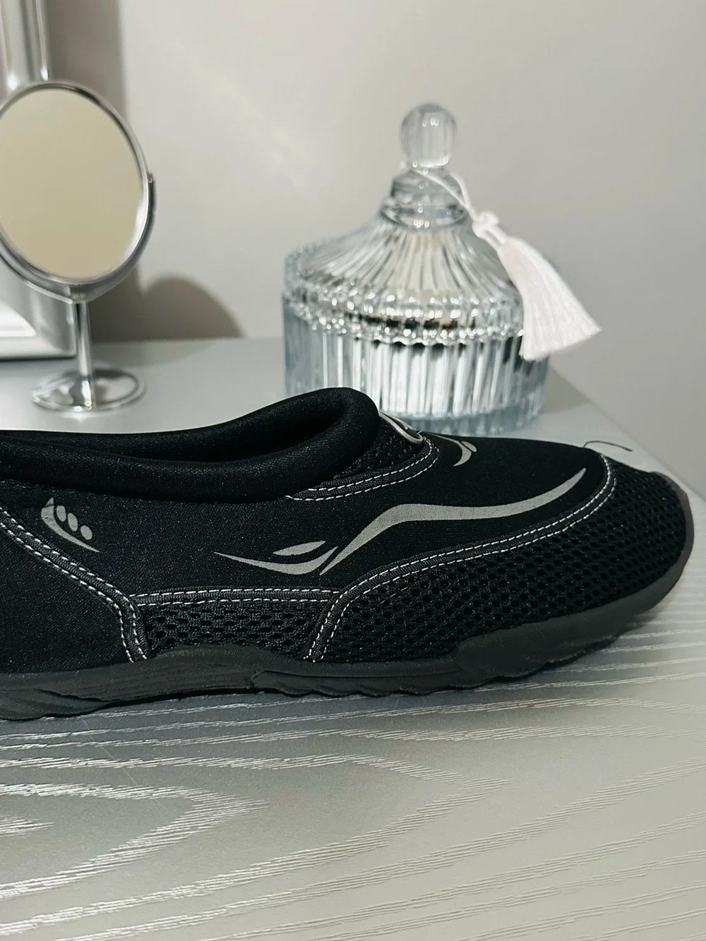 Black Slip-On Water Shoes with Reflective Accents